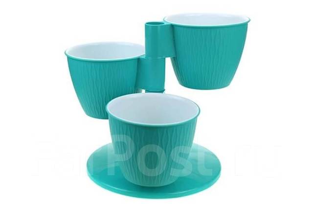 Кашпо-"Каскад" 3-х местная пластм. "Пирамида"  d верха 125мм h100мм со вставками Мята *1/10