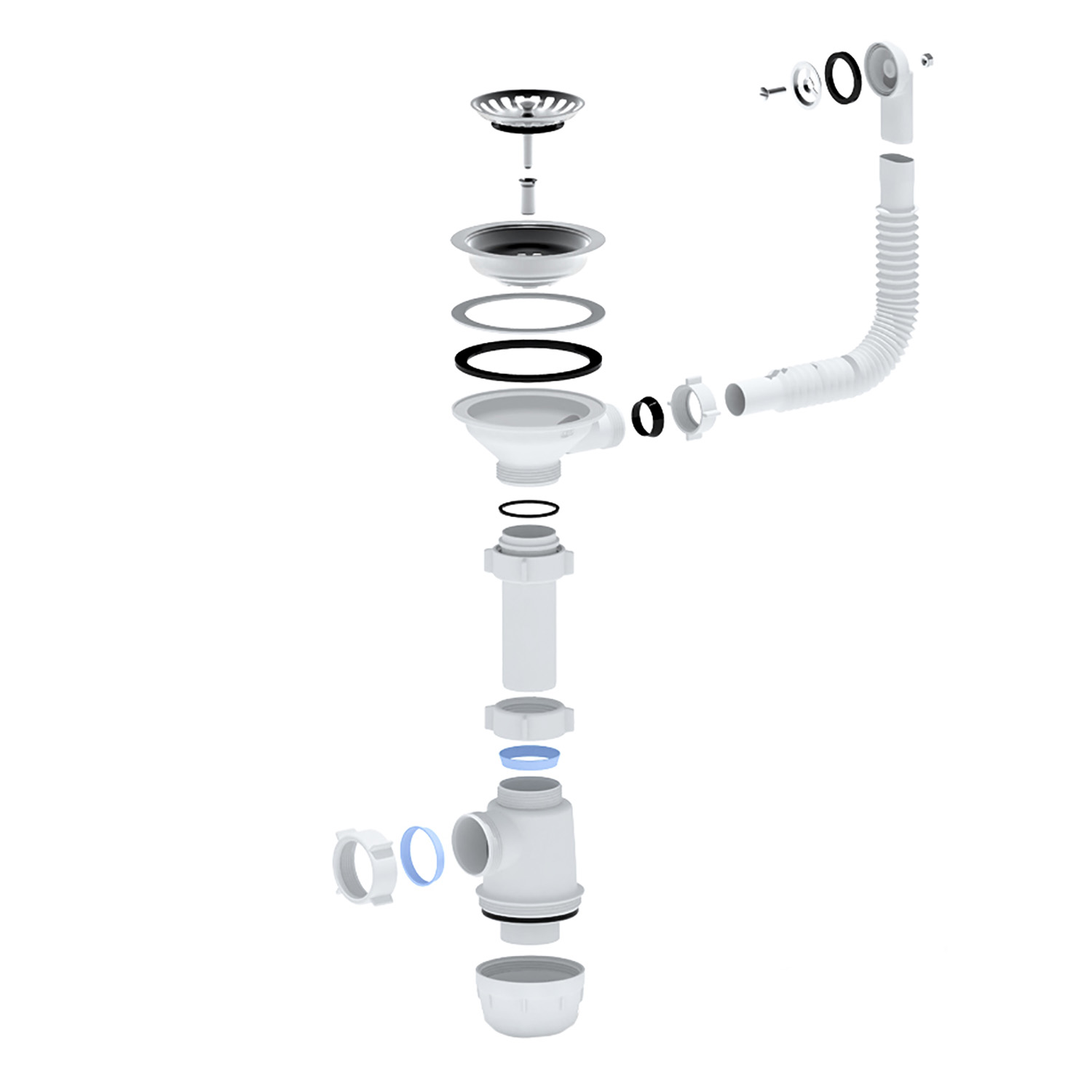 Сифон бутылочный 3 1/2"*40 с гибким переливом мойки АНИ ГРОТ А0145S *1/10