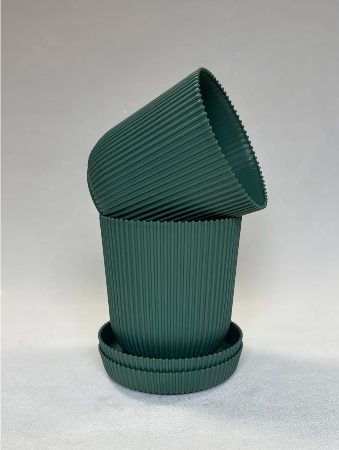 Кашпо пластм. "Gaufre"  1л d верха 115мм h115мм с поддоном Изумруд 801--16 (Tek.A.Tek) *1/40