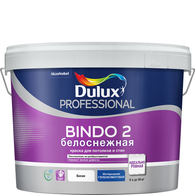 Краска акриловая 4.5 л для стен и потолков DULUX BINDO 2, белоснежная база BW, глубокоматовая