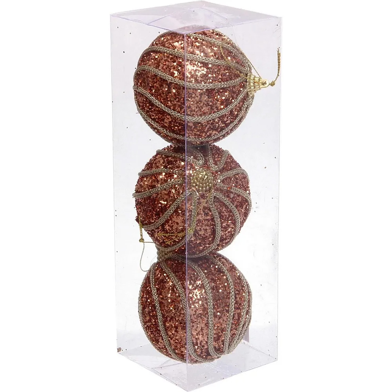 Новогодние шары "GLAME - Блестящий мир" 8 см (набор 3 шт), Розовое золото