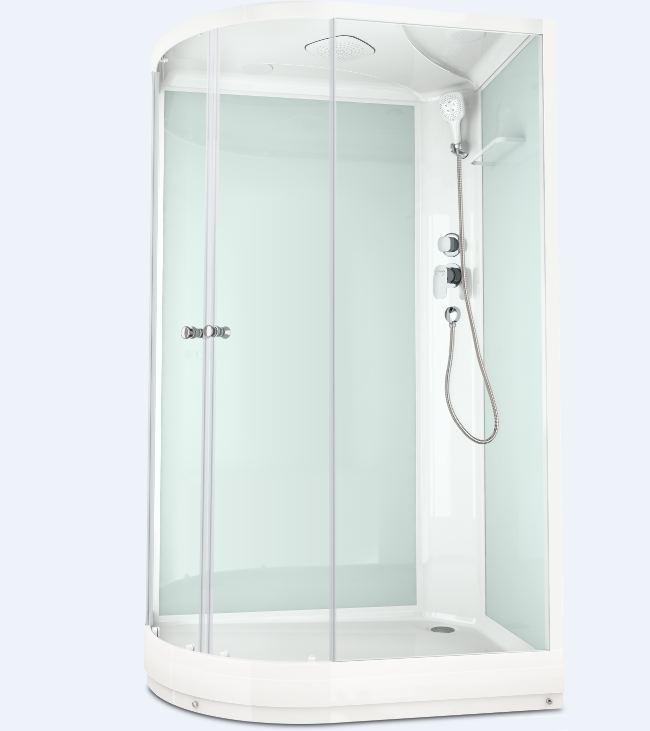 яяяКабина душевая120*80*218 Delight Slim128R  поддон низкий стек.прозрачное,б/эл,ст.белые DOMANI-Spa