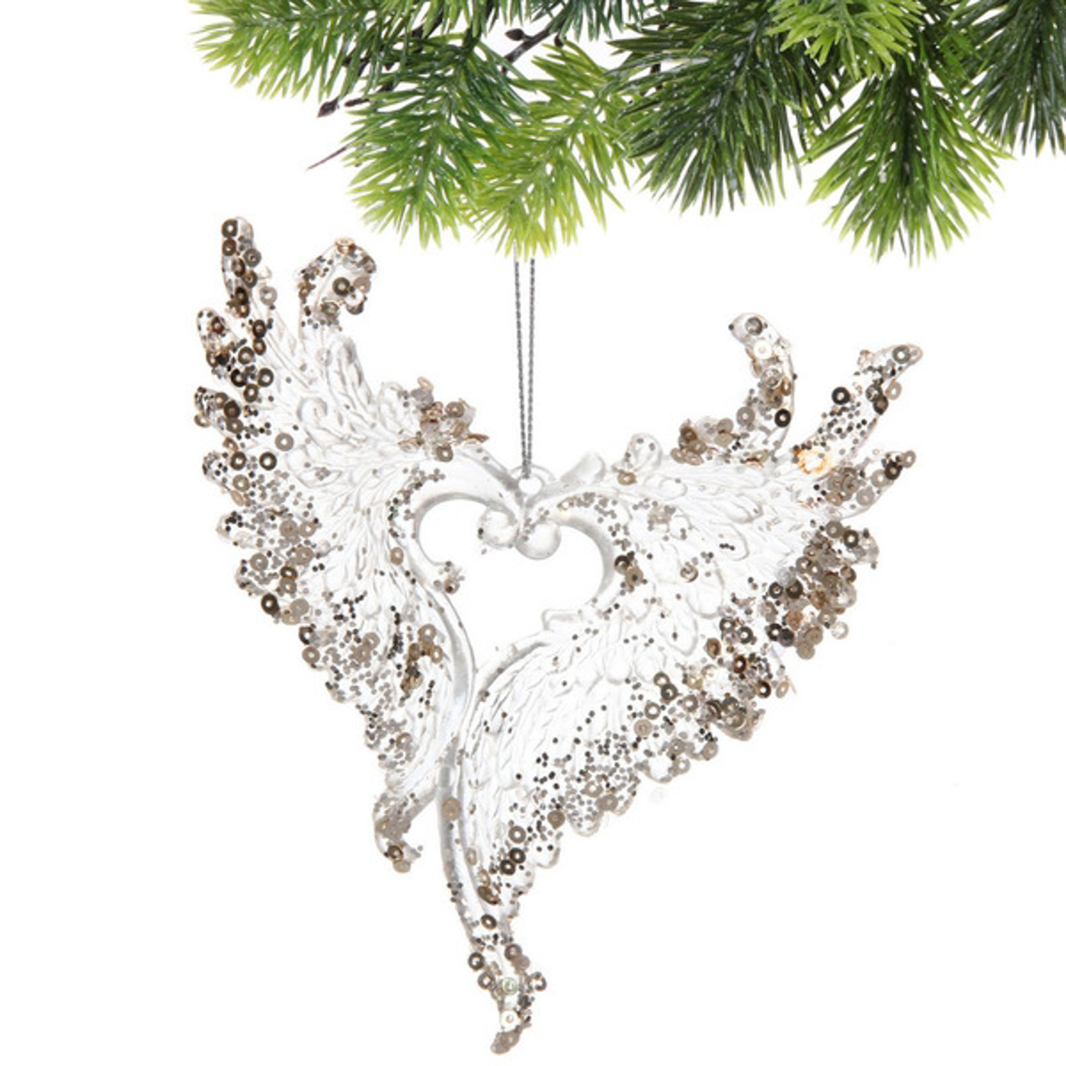 Подвеска "Крылья любви" 13 см, Белый/Золотой блеск
