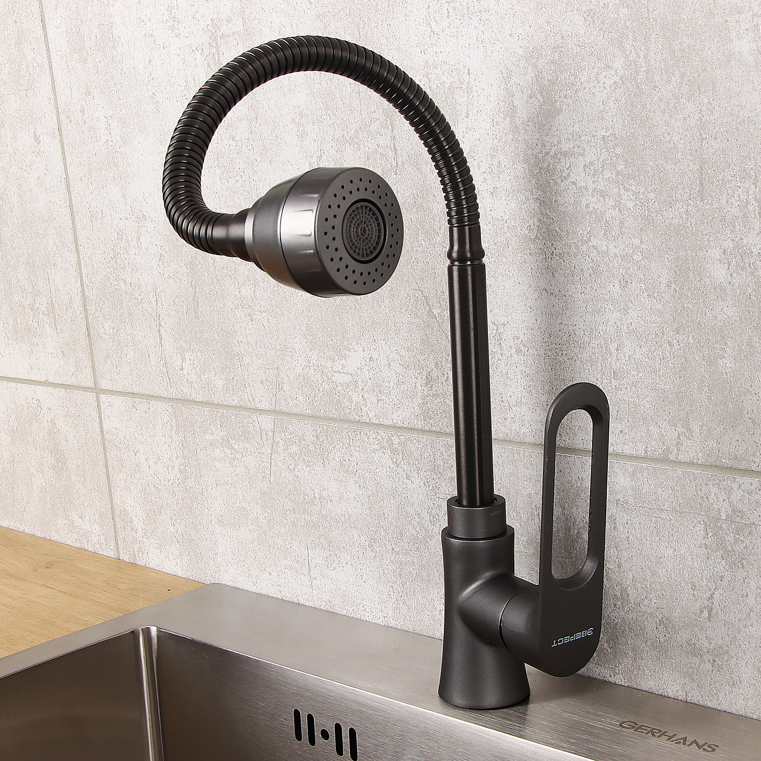 Смеситель для кухни Эверест B58-15319 высокий излив, брезентово-серый *1/10