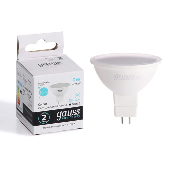 Лампа светодиодная Gauss Elementary, GU5.3, MR16, 9 Вт, 660 Лм, 4000 К, нейтральный белый