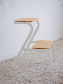 Табурет-Стремянка металл./дерев.сиденье-ступени, выс.565мм ножки Белый ТС 277 Б ("ЗМИ") *1