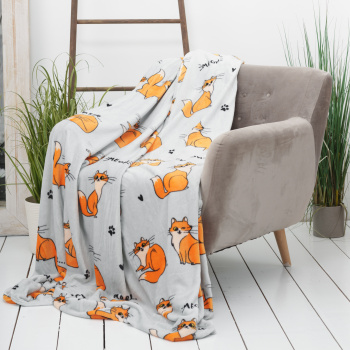 Плед детский 150*200см микрофибра Festival Red cat светло-серый Casa Conforte *1