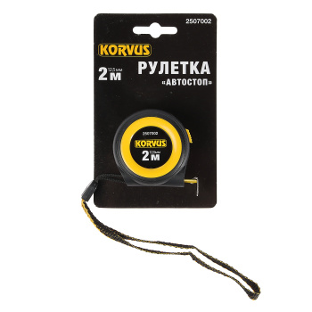 Рулетка  2м х16мм пластик. корпус стальная лента автостоп арт.2507002 KORVUS *1/12/240 Рулетка  2м х16мм пластик. корпус стальная лента автостоп арт.2507002 KORVUS *1/12/240