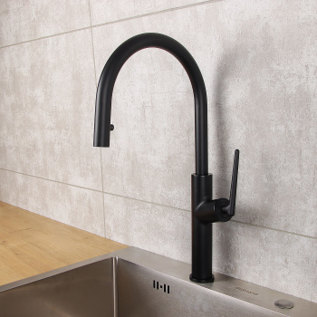 Смеситель для кухни Diadonna D60-0008BL высокий излив, выдвижная лейка, черный *1/6