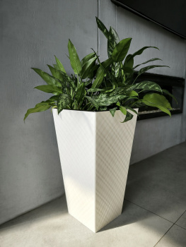 Кашпо пластм. "Manhattan Cube" высокое 34л/вставка19л 300х300мм h564мм Белосн.жасмин IG671410048*1/4