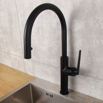 Смеситель для кухни Diadonna D60-0008BL высокий излив, выдвижная лейка, черный *1/6