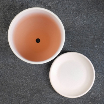 Кашпо керам. "Лён" 1,73л d верха 152мм h150мм с поддоном Белый бук №2 КС-Бук2-241-03 *9