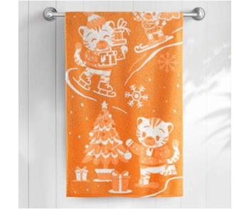 Полотенце махровое 50*90см Тигрята зимой Ярко-оранжевый/белый 70 МХ40 Самойловский текстиль *1