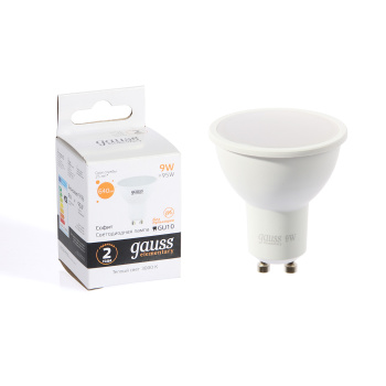 Лампа светодиодная Gauss Elementary, GU10, 9 Вт, 640 Лм, 3000 К, теплый белый