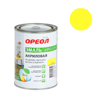 Эмаль акриловая 0.9 кг ОРЕОЛ, желтая