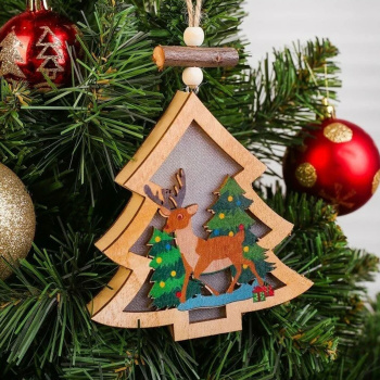 Подвеска новогодняя "Елочка с оленем" 12 см, микс
