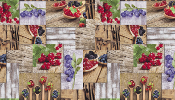 Клеёнка на нетканой основе "Мажор" "Коллаж из ягод"  беж.-сер. ш.1,35м 567/2 "Колорит" *20