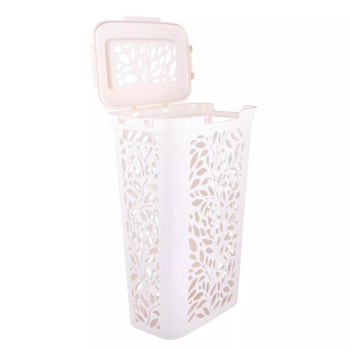 Корзина для белья пластм. 40л "Leaves" 635x275x440мм Молочный 49424 ("Плимербыт") *1/4