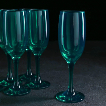 Набор бокалов для шампанского 190 мл "Радуга", цвет изумруд, 6 шт 5121032